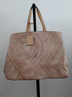 Reed Krakoff Diagonal Ribbed Embossed Leather Tote Shopper Pinky Cream